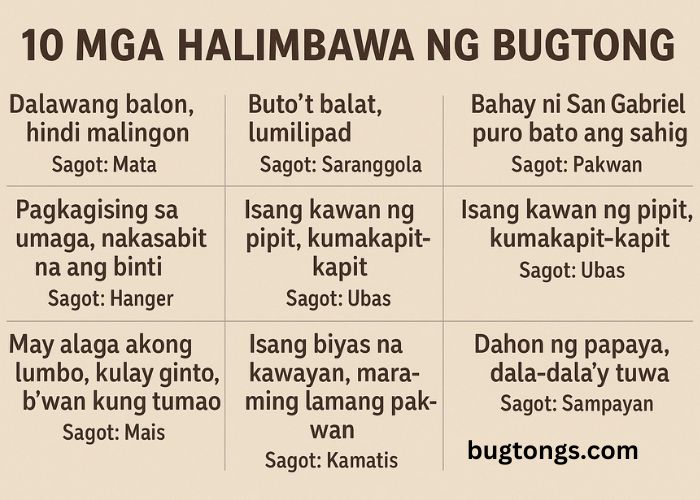 10 mga halimbawa ng bugtong with answer
